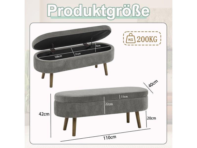  Banc coffre avec rangement 20 l en tissu chenille gris foncé 110x40x42 cm W3358P451516 - Conforama C