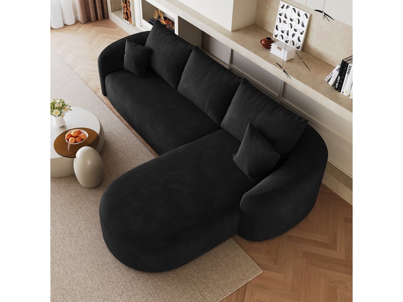 Canapé d’angle en l 4 places 266x168 cm en chenille noir sans montage - Conforama E