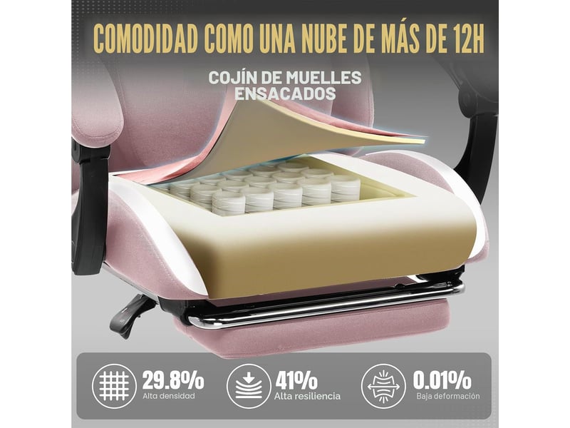  Gtplayer chaise de jeu ergonomique, réglable et pivotante en tissu respirant - rose GT905-PK - Conforama E