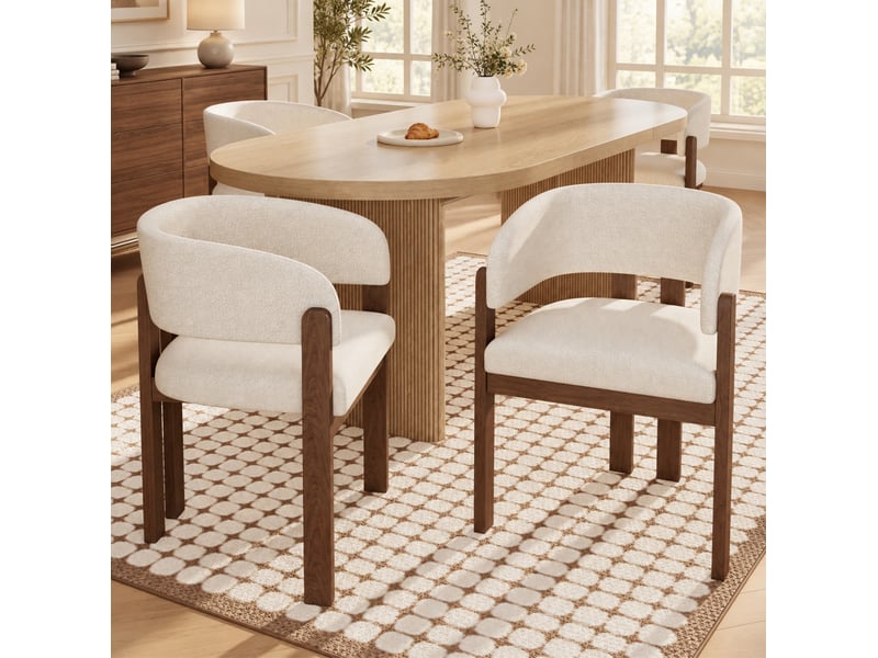  Lot de 6 chaises de salle à manger avec accoudoirs 60x51x80 cm bouclette beige et noyer  - Conforama W