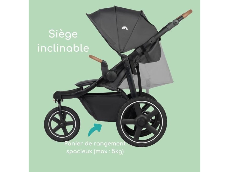  Poussette tout terrain cloudy 3 roues pliage rapide 0-4 ans 22 kg guidon 7 positions noir graphite 1156153210 - Conforama B