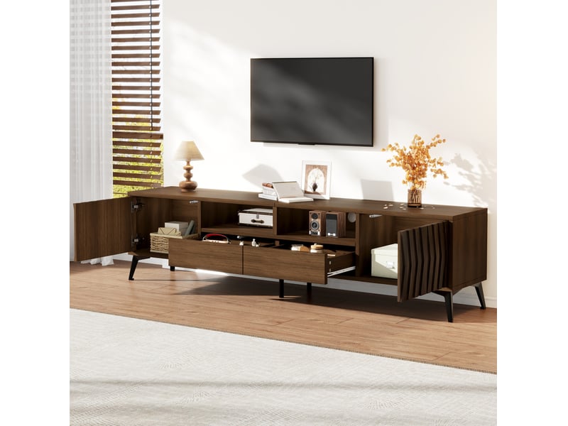 Meuble tv 180 cm avec 2 portes et 2 tiroirs, finition noyer - Conforama B