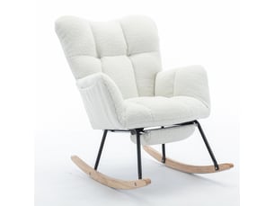 Chaise berçante avec repose-pieds escamotable en tissu teddy blanc