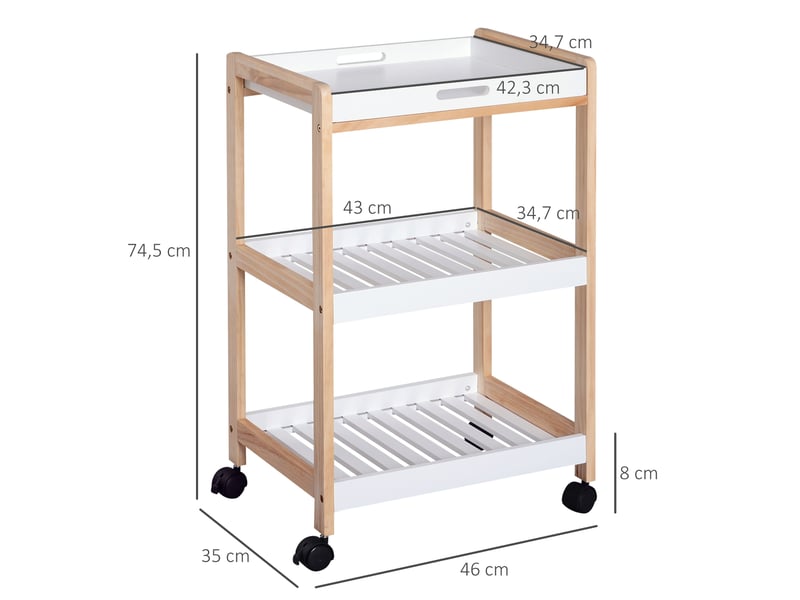  Chariot de service desserte de cuisine à roulettes 2 étagères + plateau amovible bois de pin blanc mdf  - Conforama C