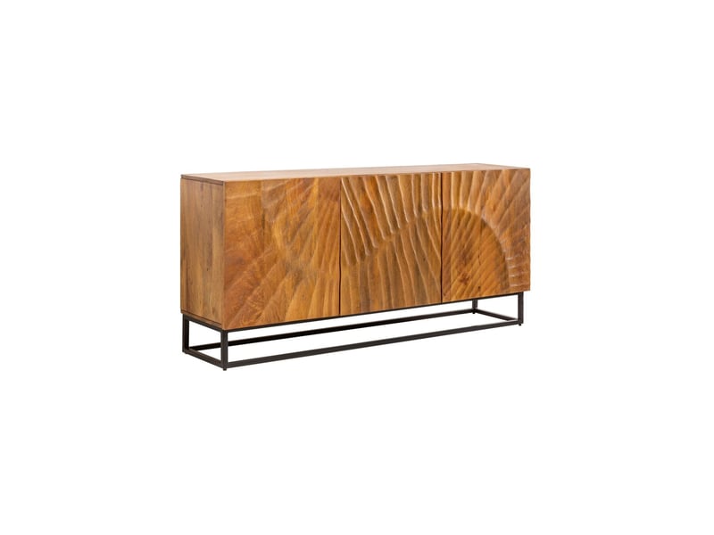 Buffet silva 140 cm en bois massif de manguier sculpté – 3 portes et piètement métal noir - Conforama A