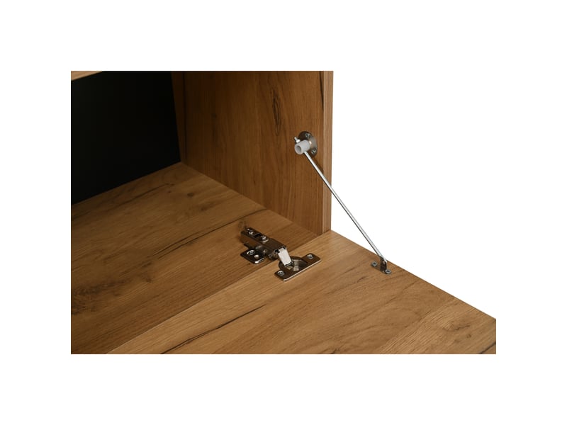  Ensemble meuble tv mural 2 pièces bois naturel et noir avec vitrine, tv-board et étagère pour tv jusqu'à 120 pouces, longueur ajustable 265 cm  - Conforama E