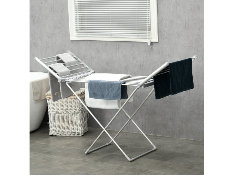  Étendoir à linge chauffant tcqpz pliable 144 x 53 x 91 cm aluminium argenté 230 w  - Conforama B