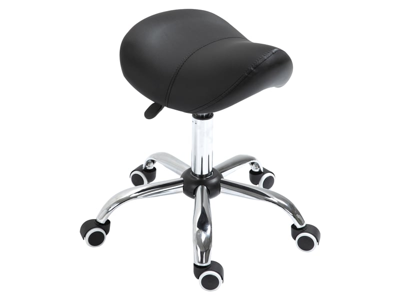  Tabouret de travail en forme de selle noir avec roulettes et hauteur réglable pour salons de coiffure et tatouage 52x53x49-61 cm  - Conforama A