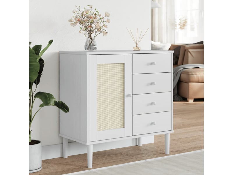  Buffet - bahut - meuble de rangement senja aspect rotin blanc 80x40x80 cm bois massif de pin  - Conforama B