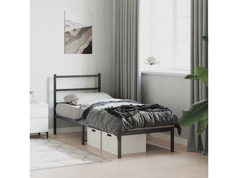  Lit simple- lit adulte -  cadre de lit métal sans matelas avec tête de lit noir 80x200 cm  - Conforama C