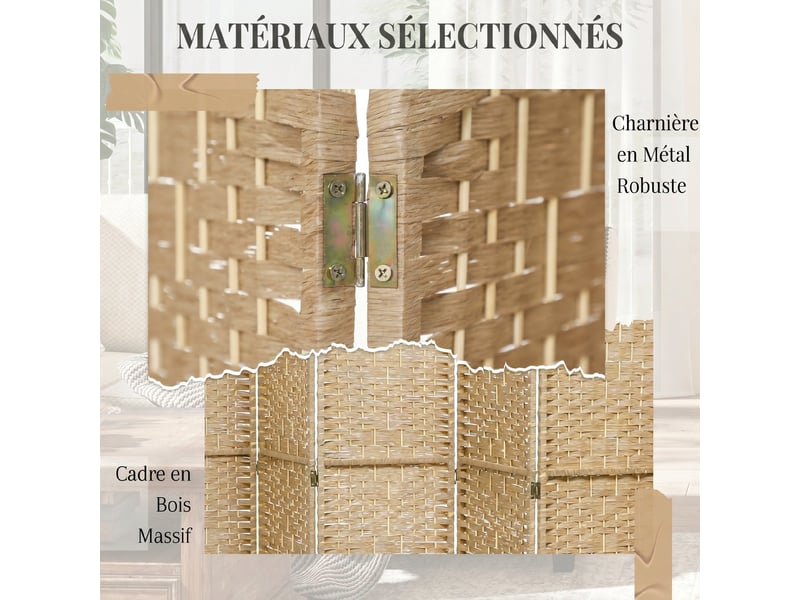  Paravent intérieur en bois séparateur de pièce cloison pliable 8 panneaux bois naturel 320 x 170 cm  - Conforama E