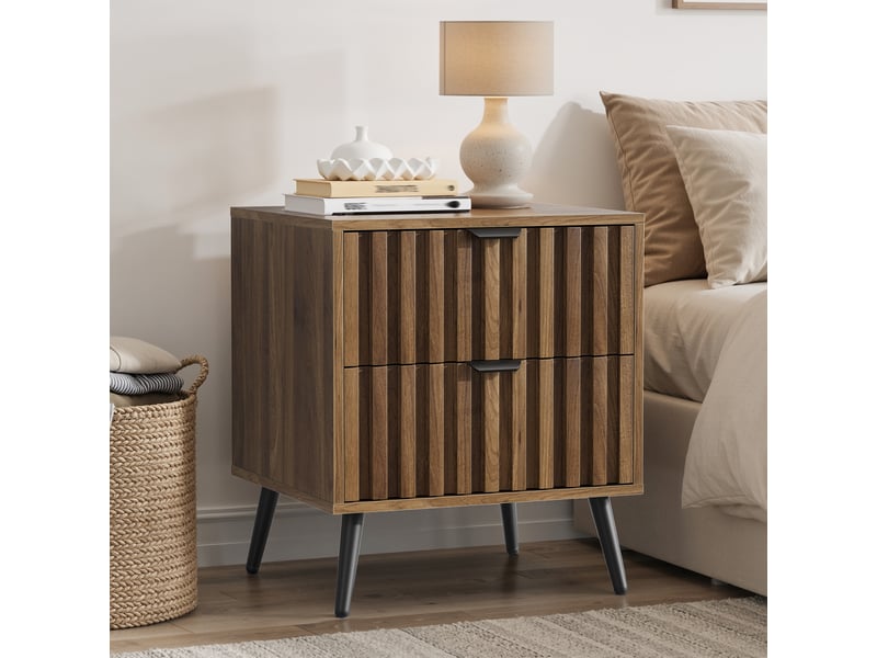  Table de nuit moderne - design encastré - deux tiroirs spacieux - dimensions - couleur noyer - matériau mdf 45x40x53cm - Conforama C