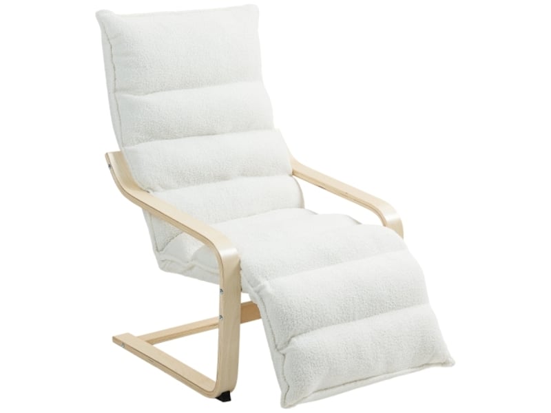  Fauteuil relax blanc avec repose-pieds réglable, tissu sherpa, accoudoirs, pour salon et lecture  - Conforama A