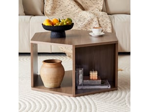 Table basse hexagonale multifonctionnelle (79 x 69,4 x 40 cm) – design moderne facile à monter pour des espaces polyvalents, offrant des solutions d'aménagement supplémentaires