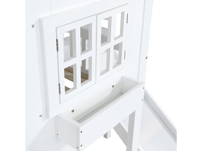 Lit mezzanine cabane enfant 90 x 200 cm avec toboggan blanc et naturel Fay Lum - Conforama E