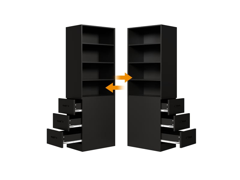 Bibliothèque extra étroite meuble haut 180 cm avec tiroirs latéraux et étagères réglables, rangement gain de place pour salon et bureau - Conforama E