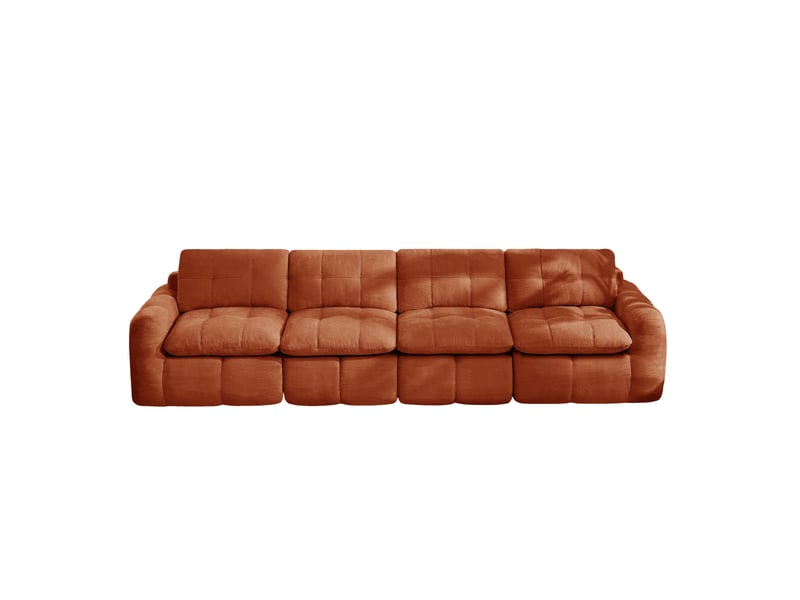  Canapé modulable 4 places modenvie en chenille orange, assise large et profonde, mousse haute densité 32d, 334 x 97 x 68 cm  - Conforama A