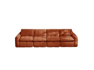 Canapé modulable 4 places modenvie en chenille orange, assise large et profonde, mousse haute densité 32d, 334 x 97 x 68 cm