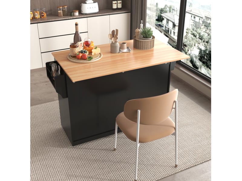 Desserte de cuisine 120x46-71x91,5 cm noire et naturelle avec plateau pliant - Conforama E
