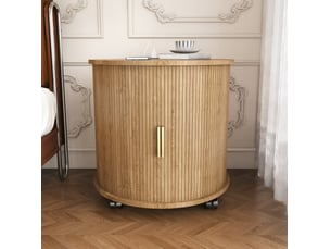 Table de chevet ronde avec porte coulissante, prise et 2 ports usb, rangement à 2 niveaux pour chambre, décor chêne