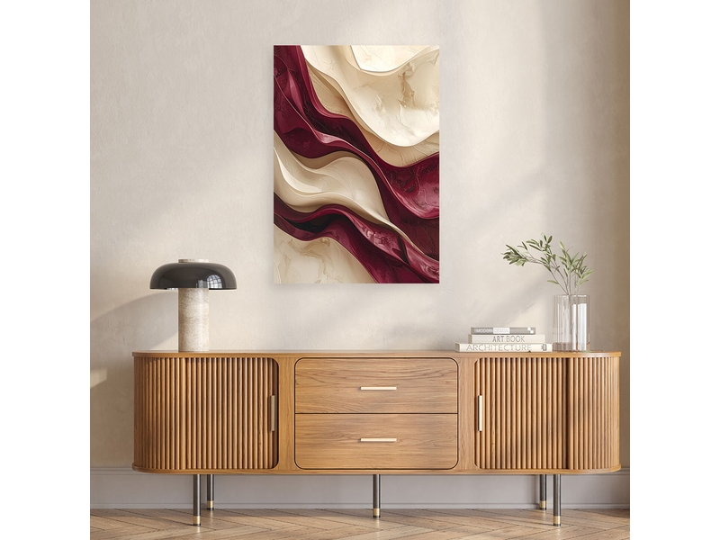  Impression sur toile, lignes ondulées et superpositions beige bordeaux 60x90 1334481308 - Conforama B