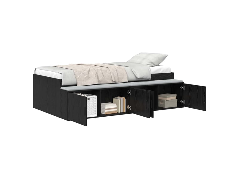  Lit simple- lit adulte -  cadre de lit chêne noir 90 x 190 cm bois d'ingénierie  - Conforama A