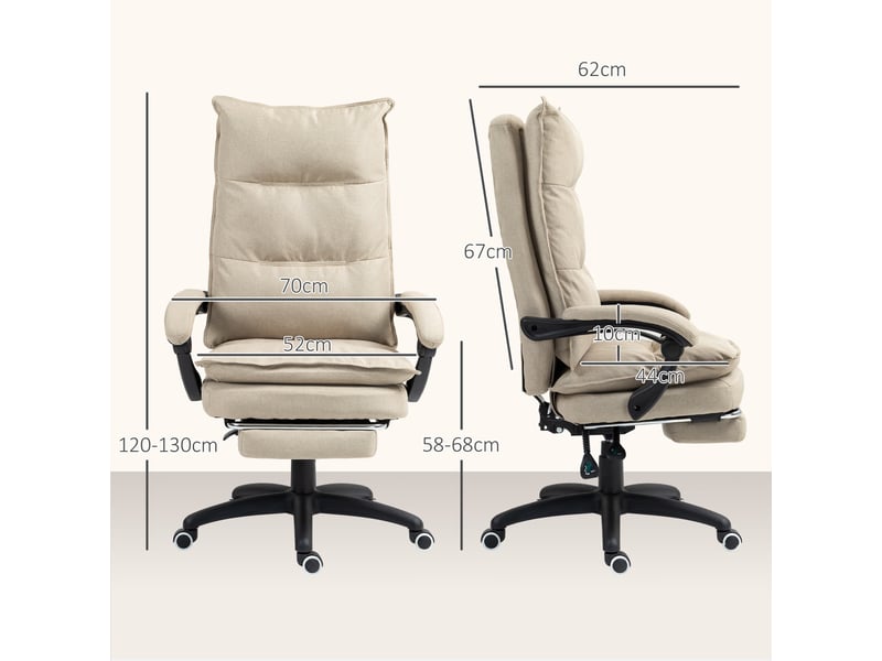  Fauteuil de bureau massant beige, dossier inclinable à 135° et repose-pied intégré  - Conforama E