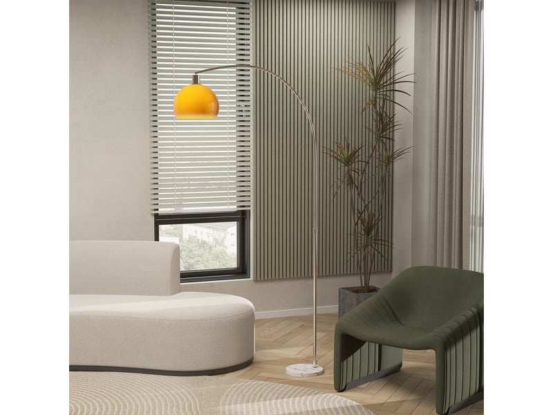  Lampada da terra ad arco con interruttore a pedale, in marmo, metallo e plastica, bianco e arancione, 26x90x180 cm  - Conforama C