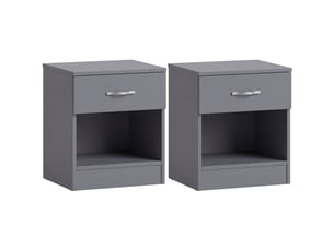 Table de chevet riano, commode de nuit, chambre, 47x40x36cm, set de 2, 1 tiroir, gris