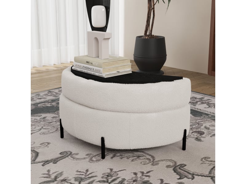  Repose pied - avec rangement - tissu sherpa - ivoire - pour salon et séjour 86x47.5x43cm - Conforama C