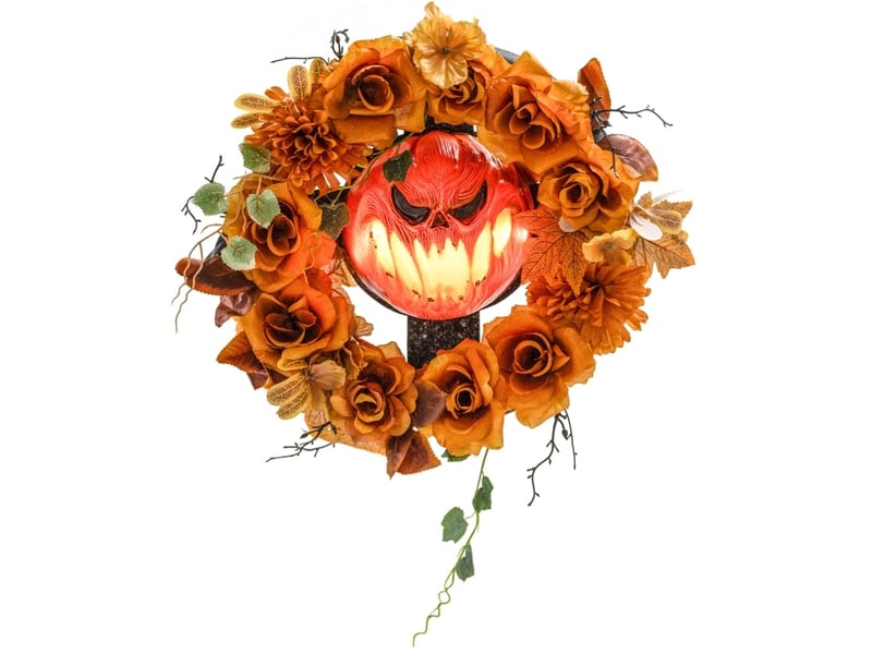  Couronne décorative d'halloween 44x9x44 cm orange en plastique et acier, 44 led, décoration à suspendre  - Conforama A
