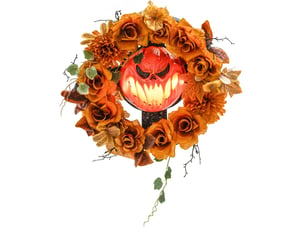 Couronne décorative d'halloween 44x9x44 cm orange en plastique et acier, 44 led, décoration à suspendre