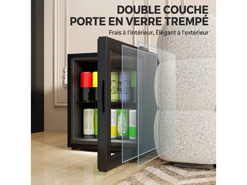  Réfrigérateur à boissons 46l 59 canettes, noir, mini frigo silencieux pose libre avec porte en verre trempé double  - Conforama R