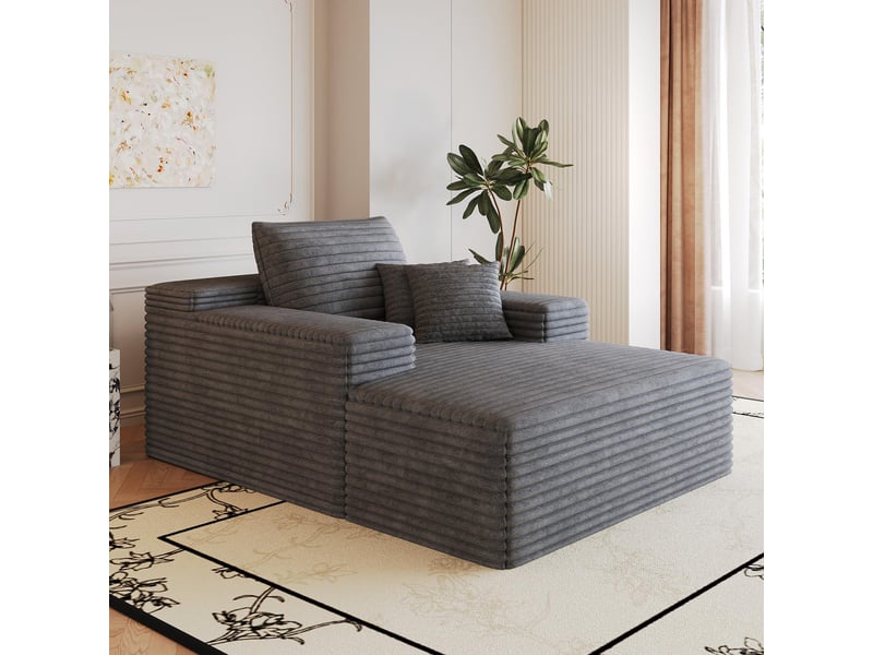 Fauteuil 1 places - 115x159cm - chaiselongue modulaire en velours assise profonde, mousse haute résilience sans montage - gris foncé  - Conforama C