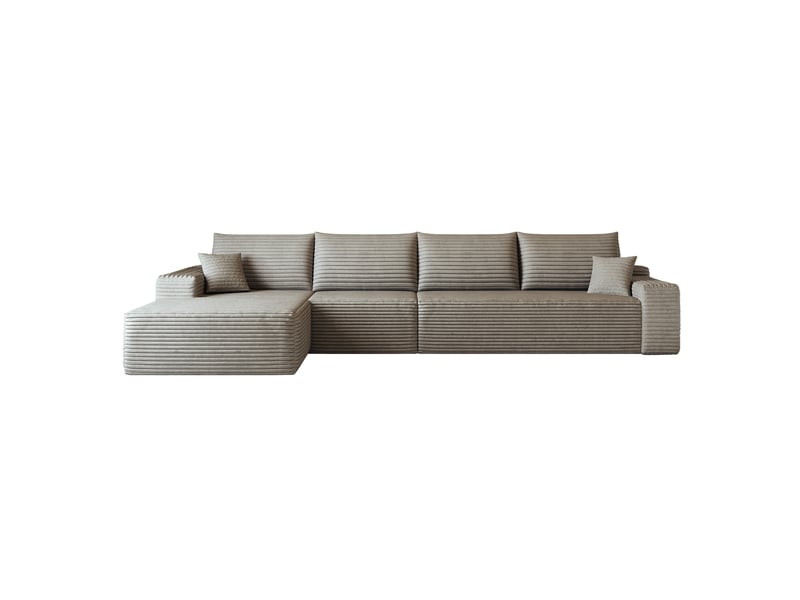 Canapé d'angle modulable compressé 4 places avec méridienne gauche, en velours côtelé camel - Conforama D