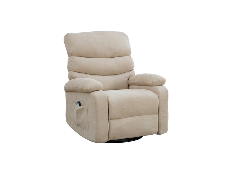  Fauteuil relax pivotant 360° kaki clair, massage, chauffage et repose-pieds réglable  - Conforama D