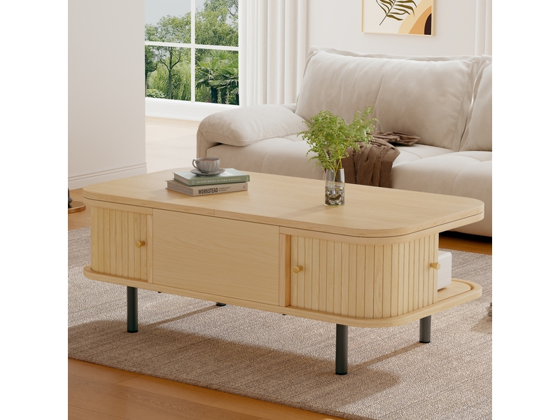  Table basse relevable avec rangement, table salon en mdf coloris naturel, 101x51x52.5 cm  - Conforama B