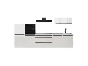 Vicco cuisine, blanc haute brillanceblanc, 340cm plan de travail marbre