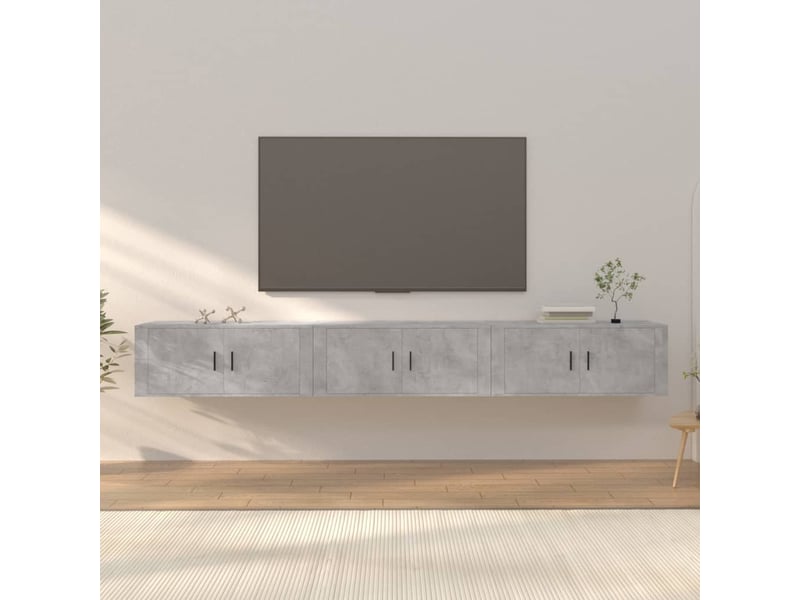  Lot de 3 meuble tv mural, meuble tv suspendu gris béton 100x34,5x40 cm  - Conforama B
