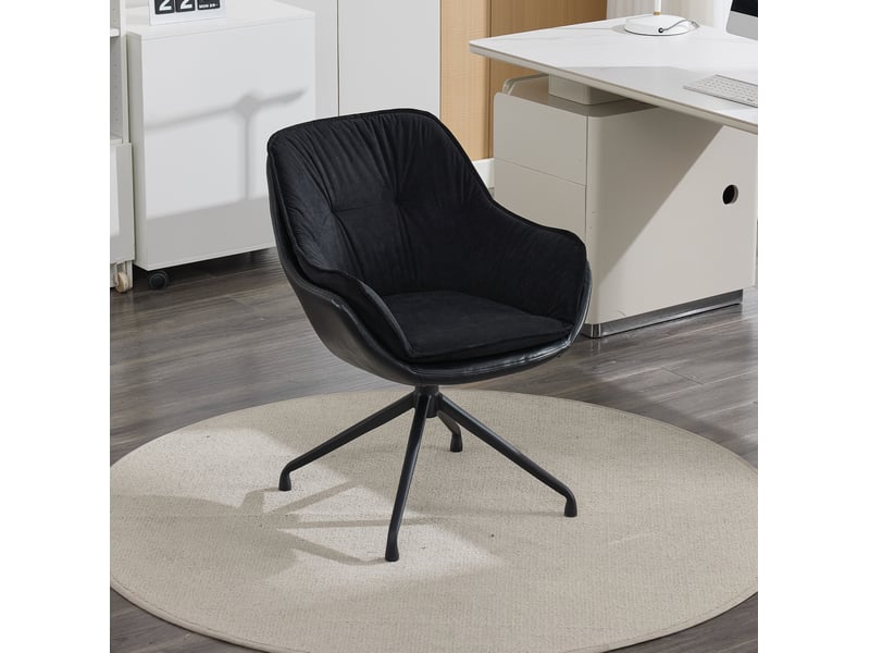  Fauteuil de bureau pivotant à retour automatique, assise ergonomique en similicuir noir, 69 × 65 × 46 cm  - Conforama C