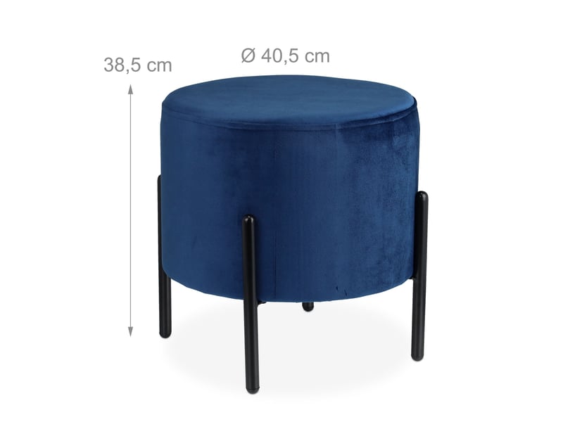  Tabouret d'appoint moderne 40 x 40 x 45 cm assise douce décoratif en velours bleu 13_0011073  - Conforama B