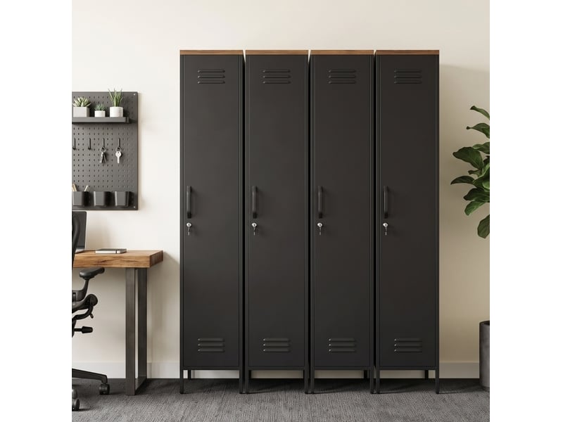 Armoire métallique industrielle à porte verrouillable avec 4 étagères réglables pour chambre, garage ou bureau noire  - Conforama D