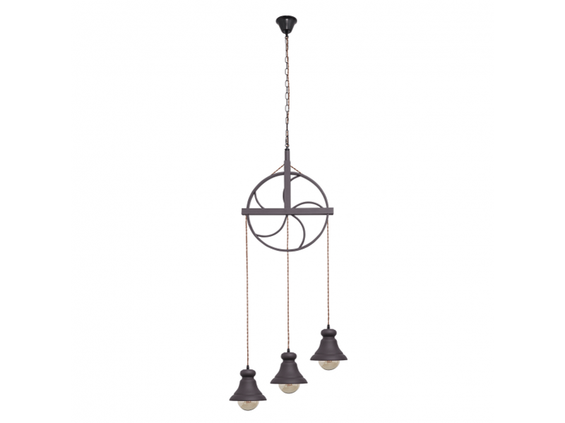  Suspension rustique ABRILA Rueca 3 lumières E27 marron, métal et corde, hauteur réglable 150-200 cm, Ø44 cm, design rouet 124693002 - Conforama A