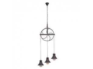Suspension rustique ABRILA Rueca 3 lumières E27 marron, métal et corde, hauteur réglable 150-200 cm, Ø44 cm, design rouet