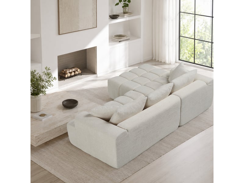 Canapé-lit d'angle ulevr modulable en velours blanc, 249,94 cm, avec méridienne gauche et coussins - Conforama D
