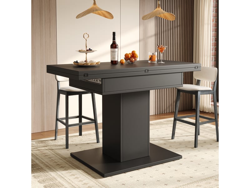  Table à manger extensible 60-120x120x75.1cm avec rangement, plateau rabattable et piètement carré, pour cuisine et salle à manger,noir evarich - Conforama B