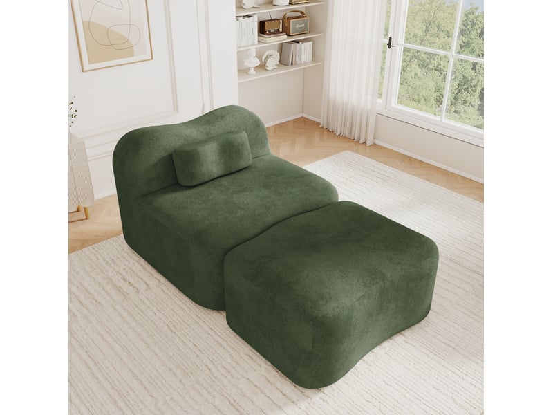 Canapé modulable 1 place 167x96x70 cm vert en velours, sans cadre interne avec ottomane connectable  - Conforama E