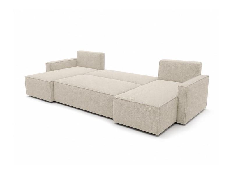  Farah - canapé d'angle panoramique convertible 6 places accoudoirs slim en tissu bouclettes texturées  - Conforama C