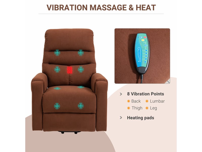  Fauteuil releveur électrique pour senior, massage 8 points, chauffage lombaire, dossier inclinable à 150 degrés, salon  - Conforama B