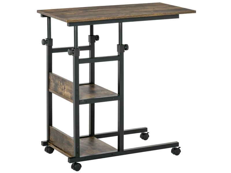  Table d'appoint à roulettes réglable en hauteur 2 étagères marron 80 x 40 x 72-82 cm  - Conforama B
